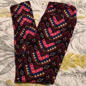 LuLaRoe Multicolor Aztec Print Leggings — Pink, Blue, Yellow, Black